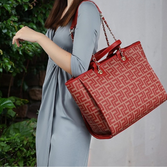 MKF Collection Tote Bag Vegan Leather Top-Handle Chain Shoulder Handbag Large - Picture 3 of 9